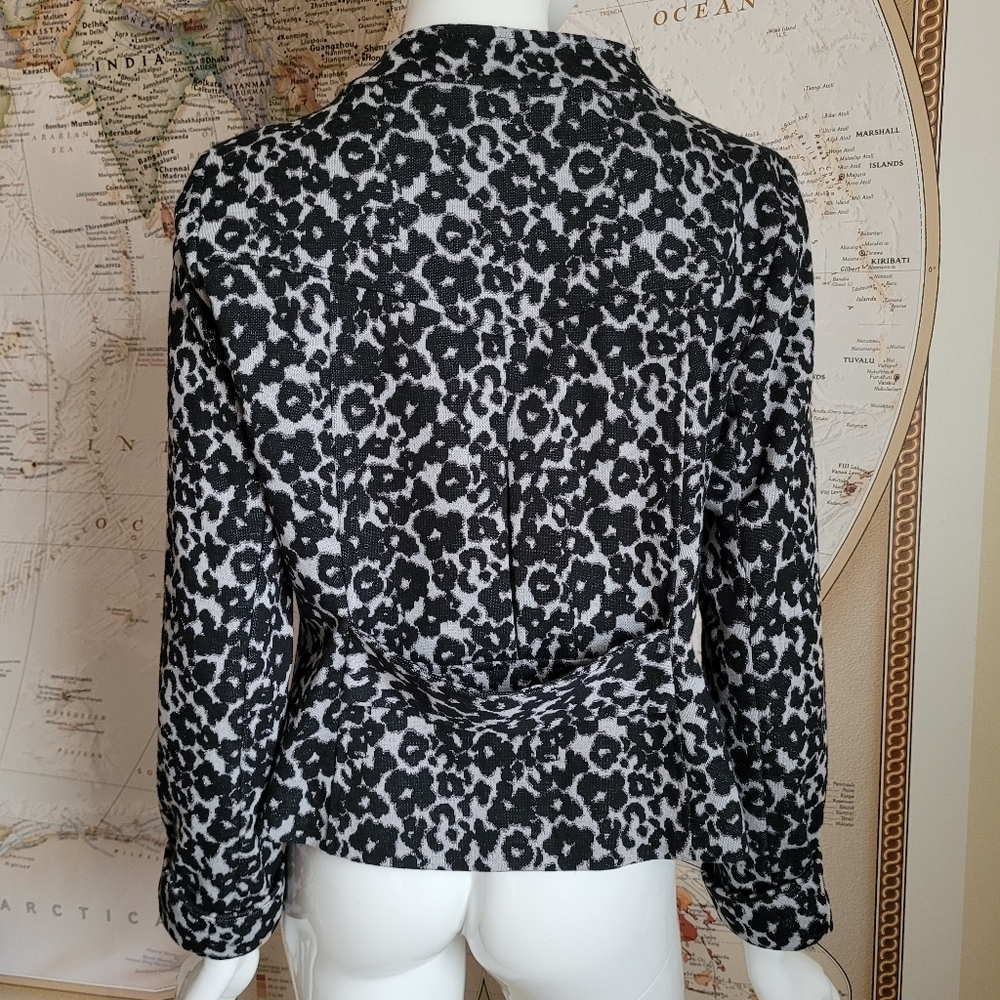 eci New York black and grey leopard print cropped lady jacket mandarin collar 10 - Picture 13 of 13